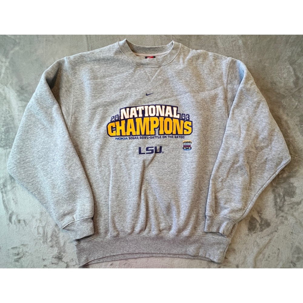 Nike Sweatshirt Mens XL Gray LSU Tigers 2003 National Champions Sugar Bowl